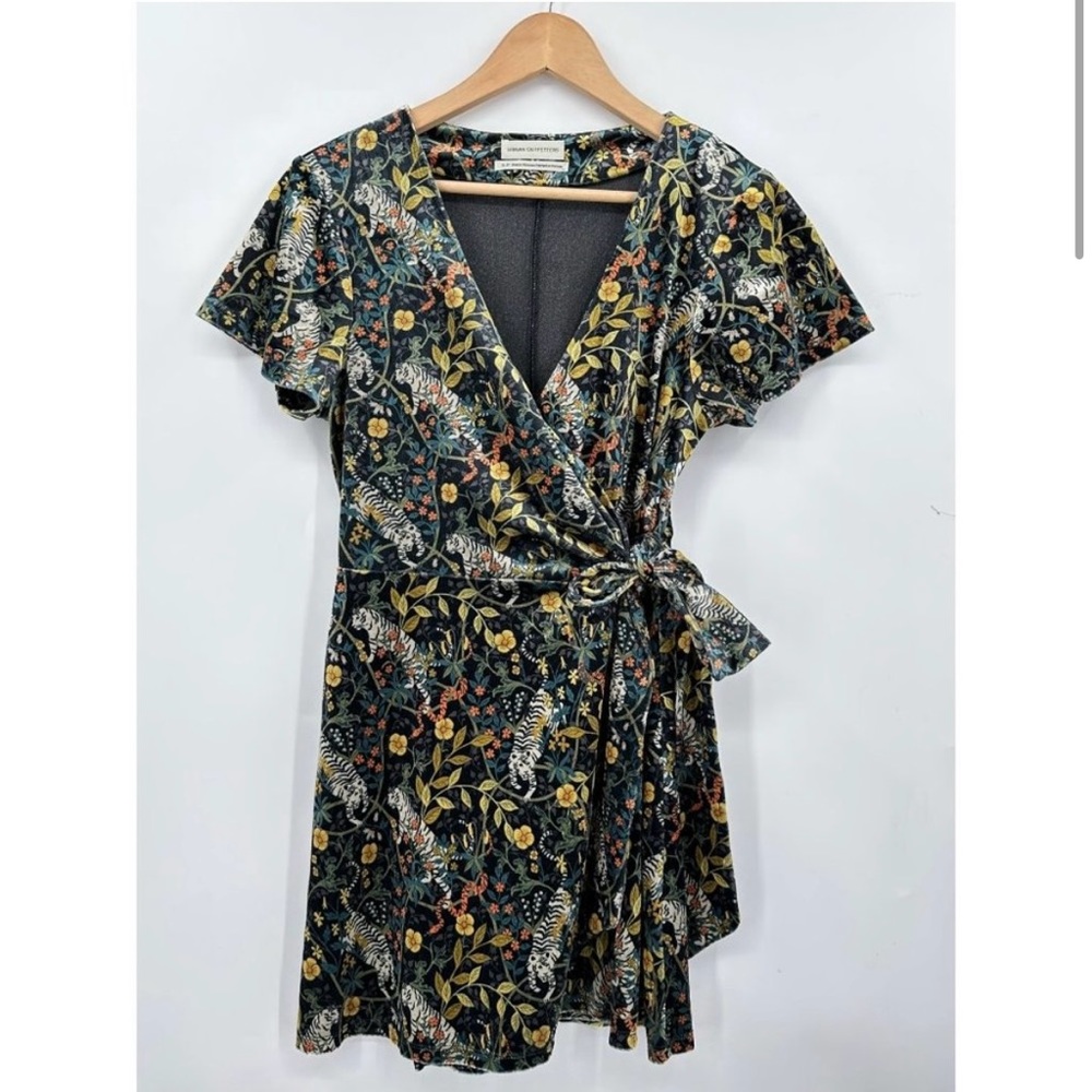 Urban Outfitters Velvet Tiger Floral Wrap Mini Dress Womens Small Rich Colors
